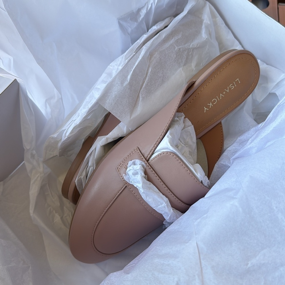 Lisa Vicky Effect Open Back Slip On Blush Pink Gold Mule 7 - Picture 2 of 3